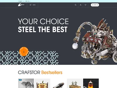 Welcome Banner | Crafstor banner blue cart dark design header logo menu orange product products shop site title ui ux web web design web development white