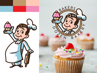 Bakers Dozen Bakery baker bakery cake character chef cupcake illustration logo logo for sale pastry
