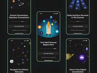 🎱 Day 8/100: Walkthrough screens for a Web3 wallet - Concept✨ app crypto crypto web3 design illustration ui walkthrough