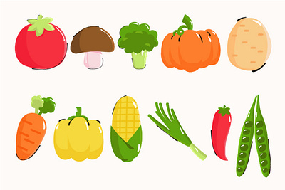 Vegetables and Fruits Element Illustration broccoli carrot clip art element food fruit illustration plant potato tomato vector vegetable