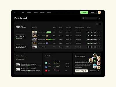 Dashboard - Kapitalium app balance bitcoin crypto dark dashboard flat investment real estate ui ux web withdraw