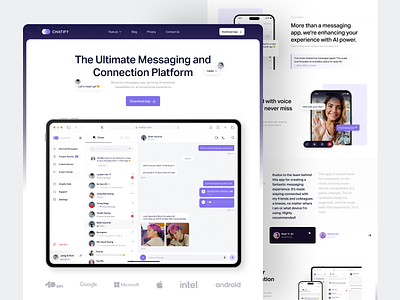🖥️ Chatify • Message Landing Page ai ai feature chat cta design download feature floating hero landing page message messaging mockup testimonial ui ux web app web design website