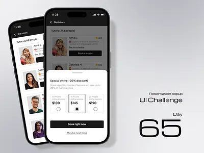 Reservation Popup Modal languages lesson mobile mobile design mobile interface online course online lessons online school pricing product design reservation tutors ui ui design user interface ux ui