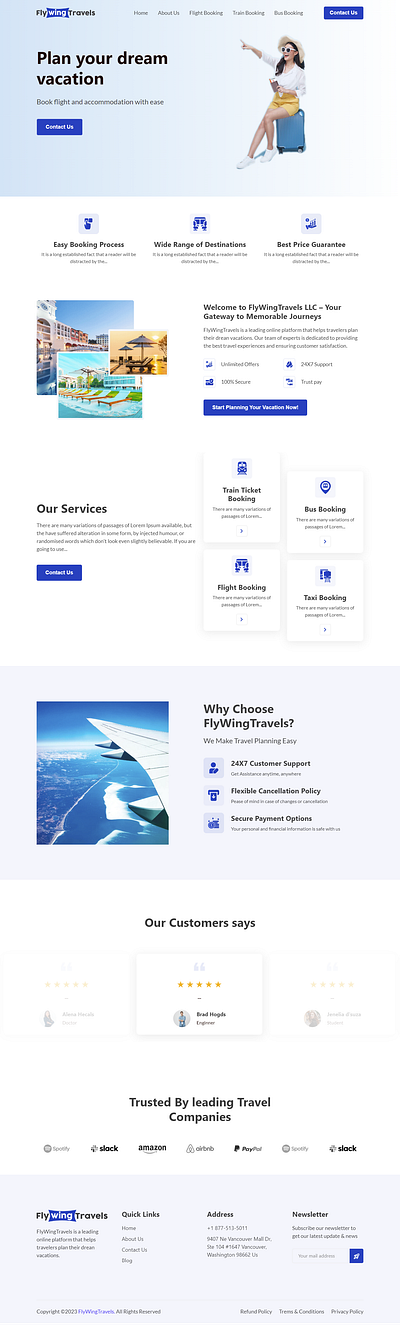 FlyWing Travels graphic design ui web design website design