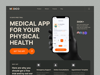 Medical App Website app appdesign boldhero clean clinic creative health hero herodesign herosection landinpage medical minimal mobileapp modern saikat211 ui uiux