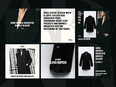 Zara insta posts for "long double-breasted boucle blazer" graphic design