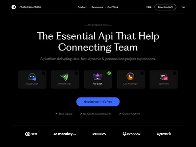 Dark UI agency app ui branding clean designer feature header hire agency landing page menu product design saas typography ui ui ux user experience ux web development website whale ui