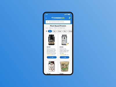 Sports Supplements Products Page mobile sports supplements ui ux