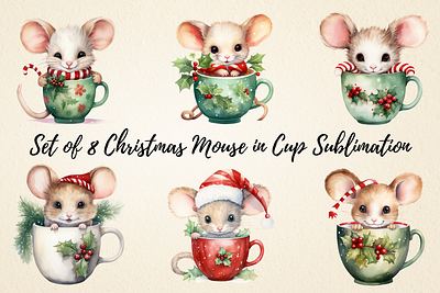 Christmas Mouse in Cup Clipart mugs