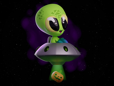 Cute Alien 3D 3d 3dcharacter 3dpumpkin alien artistondriblle artwork characterdesign designinspiration halloween illustration spookyseason ufo