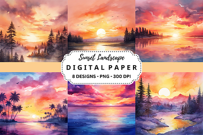 Sunset Landscape Watercolor Background tumbler wrap