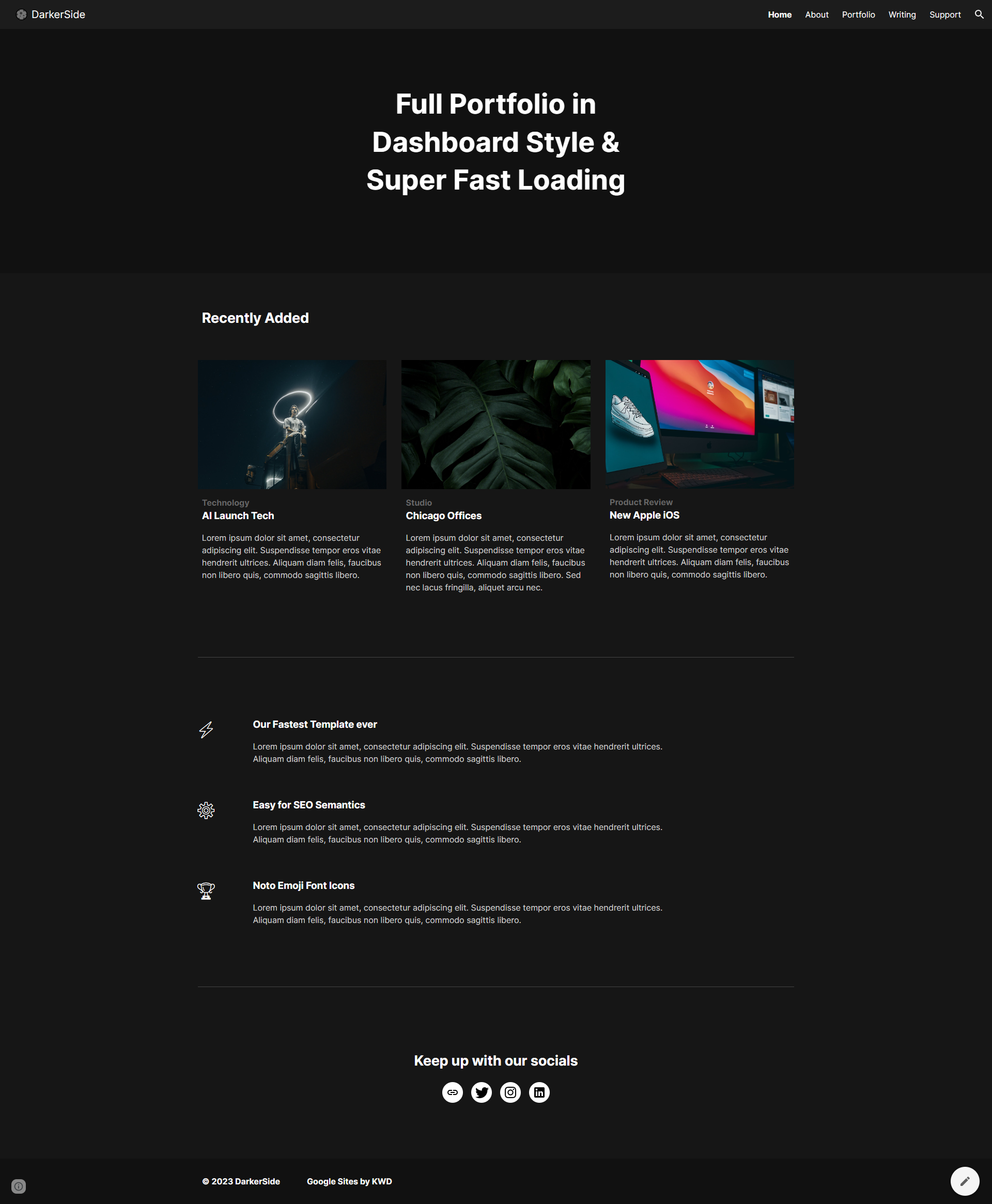 Dark Mode Google Sites Template Portfolio for Developers google sites google sites template google sites theme portfolio web design