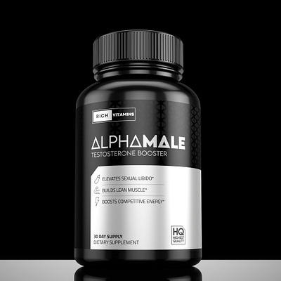 Alpha Male Label for Rich Vitamins 3d 3d art alpha booster capsules concept design illustration label logo male natalino pre workout rich vitamins sport sport supplement supplement testosterone vitamins
