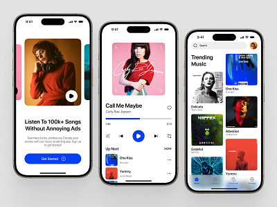 Clean Music App UI UX Design app app design apple music clean design figma ios app minimalistic mobile modern music app music app ui playlist song spotify trending ui design ui ux ui ux design uiux