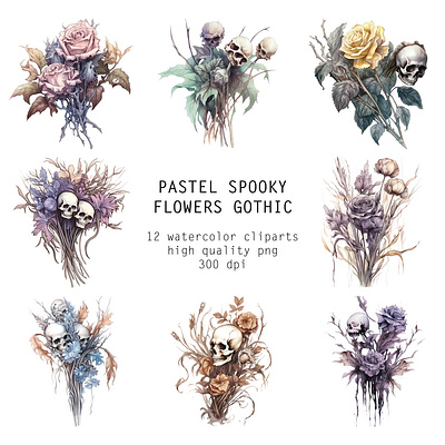 Watercolor Pastel Spooky Flowers Gothic clipart crafting flowers pastel gothic pastelloween png spooky design spooky gothic watercolor