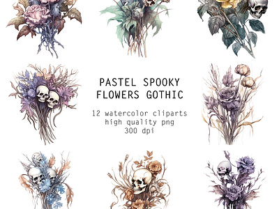 Watercolor Pastel Spooky Flowers Gothic clipart crafting flowers pastel gothic pastelloween png spooky design spooky gothic watercolor