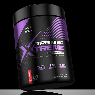 Pre-workout concept aug 2023 (available) 3d 3d art concept design illustration label logo natalino packaging pre workout sale sport sport supplement supplement training xtreme