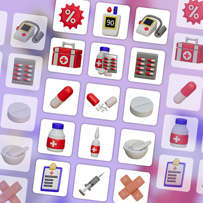 Medicine 3D Icons Set 3d 3d low poly design graphic design illustration ui
