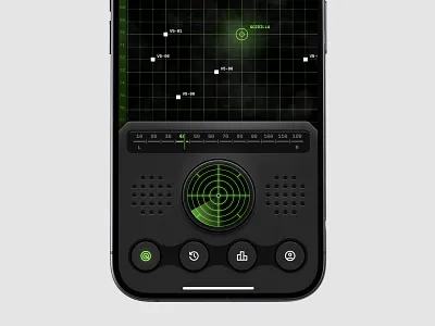 Godzilla Finder – Radar App black dark game godzilla green ios locate location mobile movie old phone radar real realistic retro skeuomorphism track uiinteraction ux