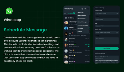 Schedule Your Heartfelt Messages on WhatsApp branding productdesign schedulemessage ui ux whatsapp