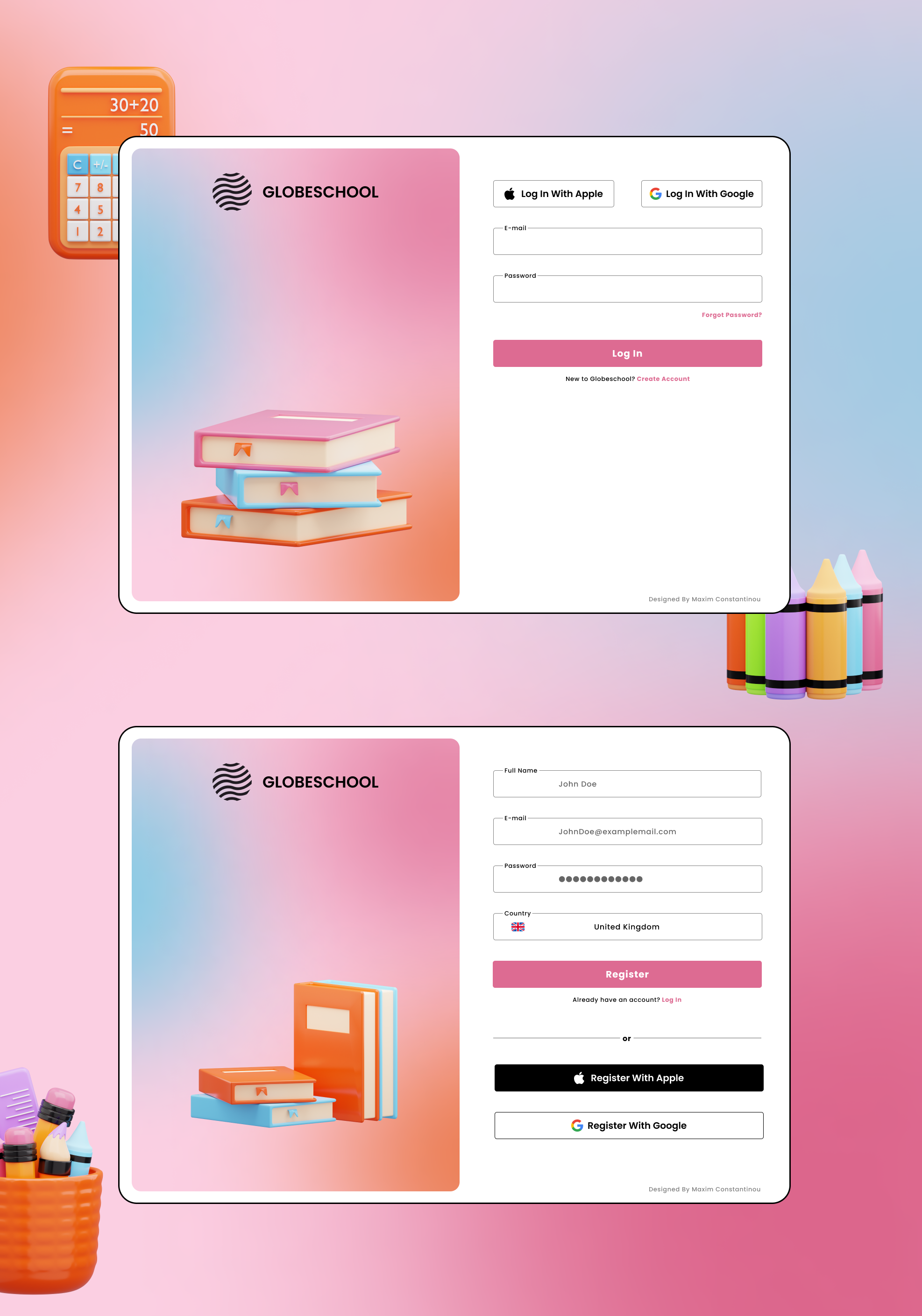 GLOBESCHOOL - Log In / Register Pages 3d branding graphic design log in logo online school register sign in sign up ui ux