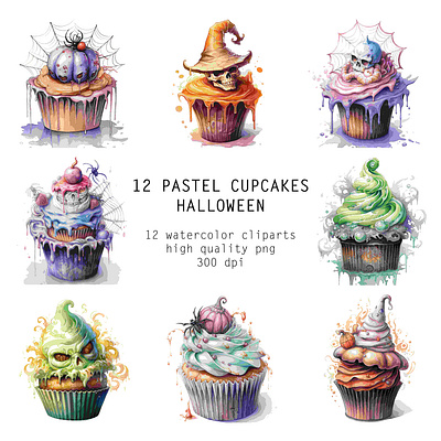 Watercolor Spooky Cupcakes cupcakes foods illustration halloween design pastel color spooky design spooky season watercolor