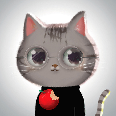 Jobscat🍎 apple cat character cryptoart cute digitalart drawing illustration kitty nft pfp photoshop stevejobs