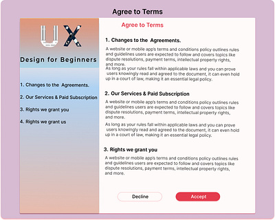 #DailyUI, Day 89, Agree to Terms agree to terms ui