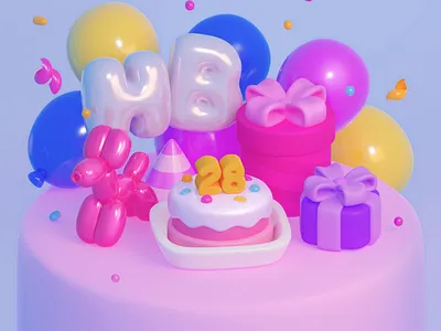 Birthday illustration 2d 3d 3dlowpoly art blender cg drawing illustration party photoshop