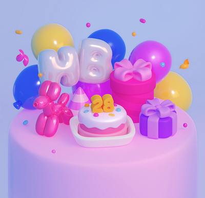 Birthday illustration 2d 3d 3dlowpoly art blender cg drawing illustration party photoshop