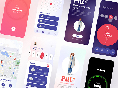 PillPal - UI/IX Research and Design figma medication reminder app pill reminder app ui uiux design