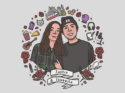 Justin & Isabella cartoon custom portrait customized portrait freehand drawing illustration personalized portrait portrait