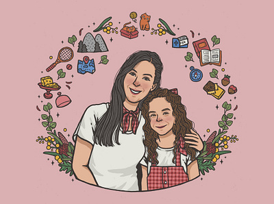 Mother & Daughter cartoon custom portrait customized portrait freehand drawing illustration personalized portrait portrait