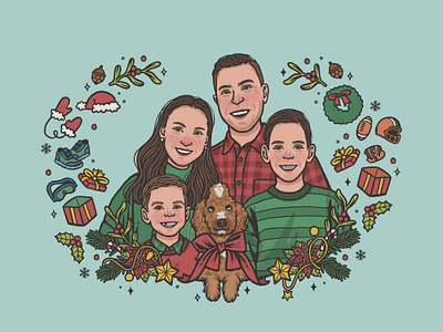 Christmas Family's Portrait cartoon custom portrait customized portrait freehand drawing illustration personalized portrait portrait