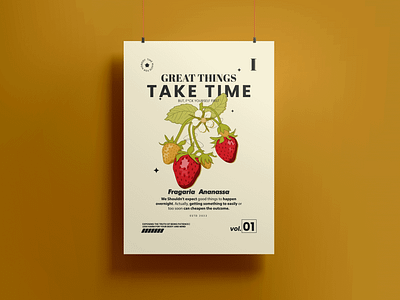 Great things take time daily inspiration design design for sell design poster graphic design graphic poster illustration inspiration motivational quotes poster quote quotes strawberry poster ui ux vector vector poster