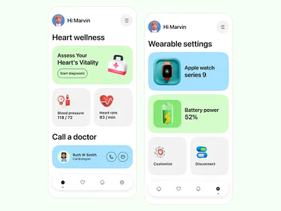 Health Monitoring App app app design black blue diagnosis green grey health health app health monitoring app health overview medical care medicine minimal mobile ui ui design ux ux design white