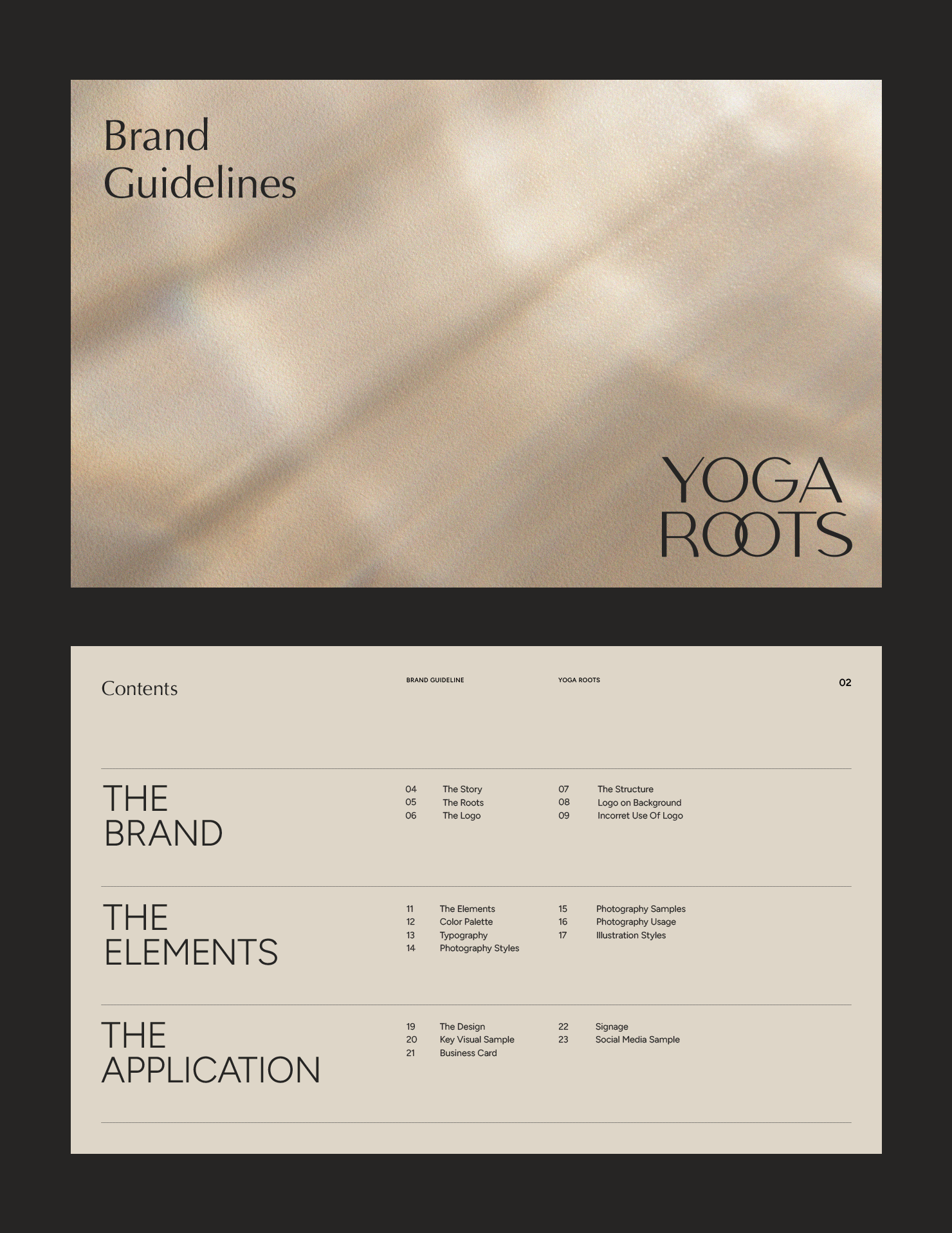 Yoga Roots - Brand Guidelines brand color brand elements brand identity branding branding guidelines design ecology graphic design logo logotype minimalist monochrome pilates simplicity sustainability wellness yoga