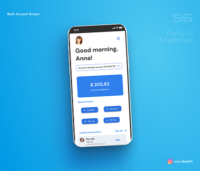 Bank Account screen | Daily UI Challenge # 56/90 ui design ux design uxui designer