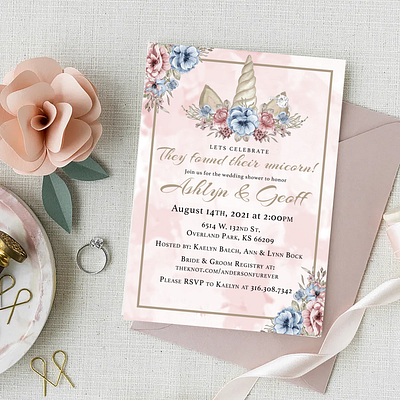 Unicorn Theme Wedding Shower Print Design floral graphic design illustration invitation print design unicorn wedding design