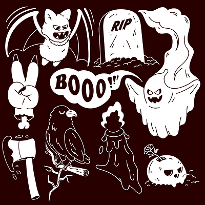 Halloween 🎃 animation anime art black cartoon character cute doodle drawing fun ghost halloween icon illustration kawai mascot retro scary stickers white