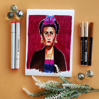 Frida beautiful character draw frida illustration markers portrait