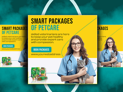 Social Media Pets Care Web Banner Design banner design creative facebook ad fb cover free banner freepik graphic design health care design instagram banner instagram deesign pet care pet food post pinterest product design social media post social poster web banner