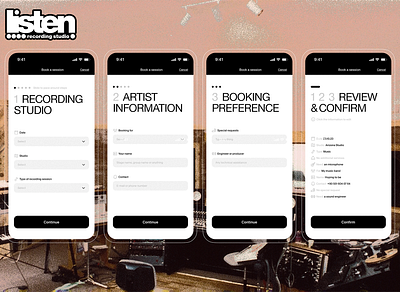 Listen Recording Studios • Booking Experience digital design listen mobile recording studio ui user experience user interface ux