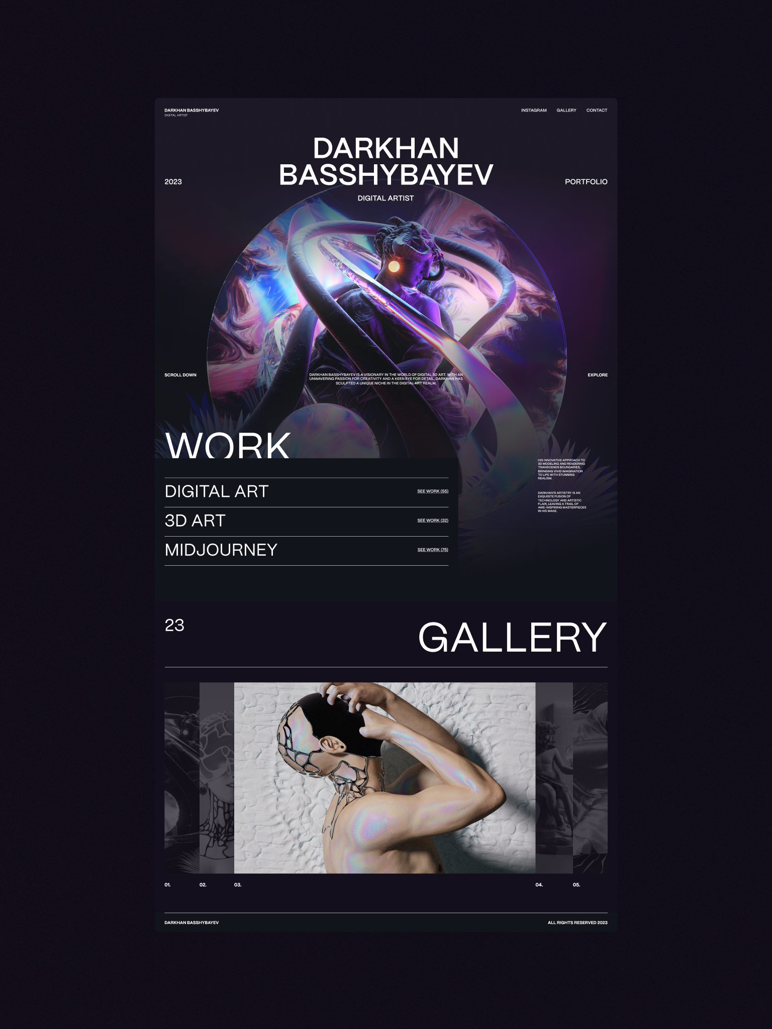 Digital Artist Portfolio 3d branding brutalism design desktop digital artist freelancer homepage personal portfolio showcase ui webdesign website