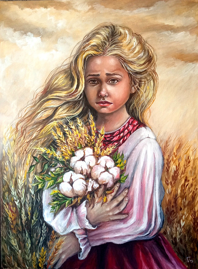 Original oil painting Ukraine, Girl with Flowers, portrait girl hand painted handmade oil paint painting portrait ukraine ukrainian war woman