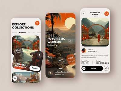 NFT Mobile App Design 🚀 app clean colors crypto design future futuristic minimal mobile mobile app mobile app design nft nft marketplace nft store platform sell trading trading platform ui ux