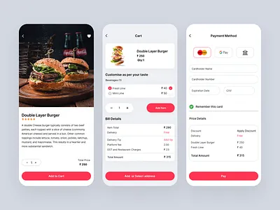 Food Love (Food details, Cart, Payment method) app design mobile app ui