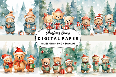 Christmas Bears Watercolor Background tumbler wrap