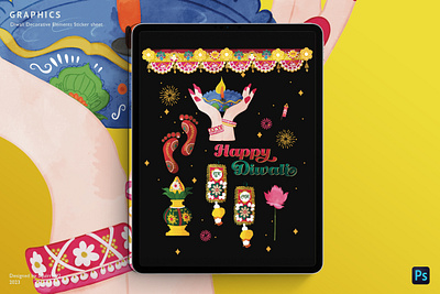 Diwali Decorative Elements Stickers art design illustration procreate