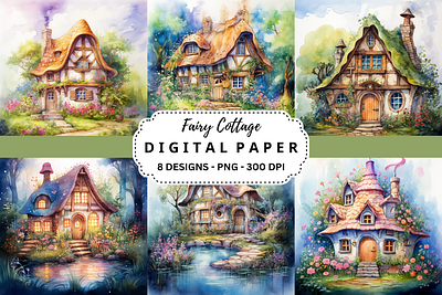 Fairy Cottage Watercolor Backgrounds tumbler wrap